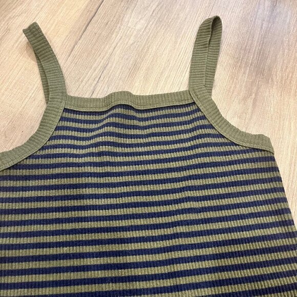 Old Navy Ribbed Knit Striped High Neck Slim Fit Stretch Tank Top Blue Green - Picture 4 of 7